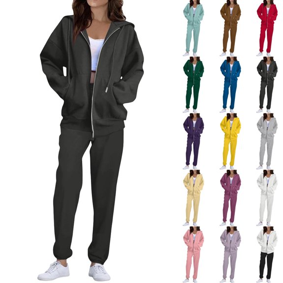 HKYNLAG Women 2 Piece Sweatsuits Sets Cozy Oversized Zip Up Hoodie Jogger Sweatpants Set Lounge Matching Sweat Sets Purple 2XL