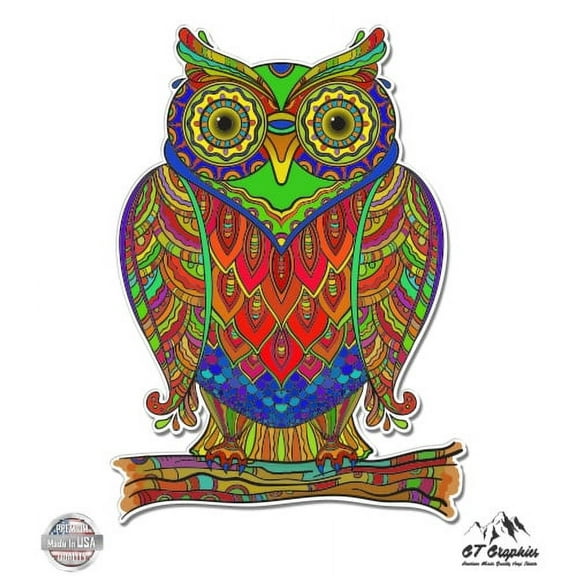 Colorful Owl - 3" Vinyl Sticker - For Car Laptop I-Pad Phone Helmet Hard Hat - Waterproof Decal
