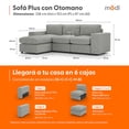 thumbnail image 2 of Sofá Seccional Modular Adapti 3 Plazas Reposabrzo Ancho + Otomano Gris Niebla, 2 of 9