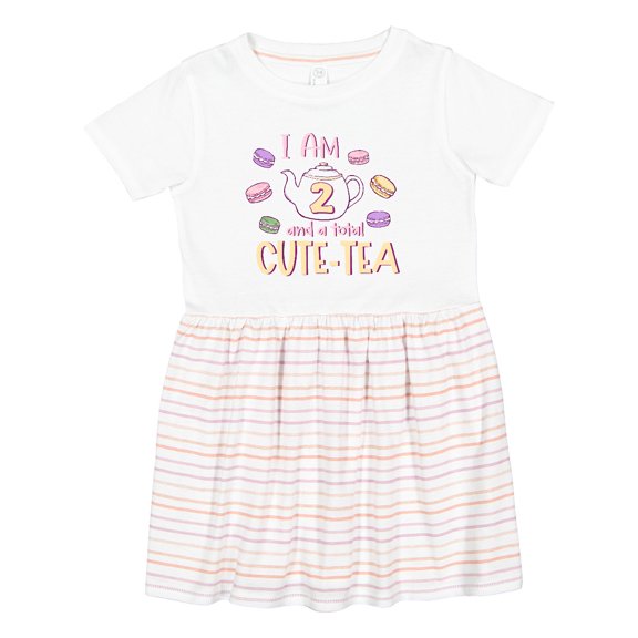Inktastic I'm 2 and a Cute-tea Teapot and Macaroons Girls Toddler Dress