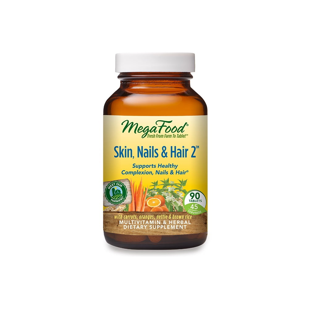 MegaFood Skin, Nails & Hair 2 - Multivitamin for Women & Men with Vitamin C, Vitamin E, Biotin, Zinc & More - Gluten Free, Vegan & Made without Dairy & Soy - 90 Tabs (45 Servings)