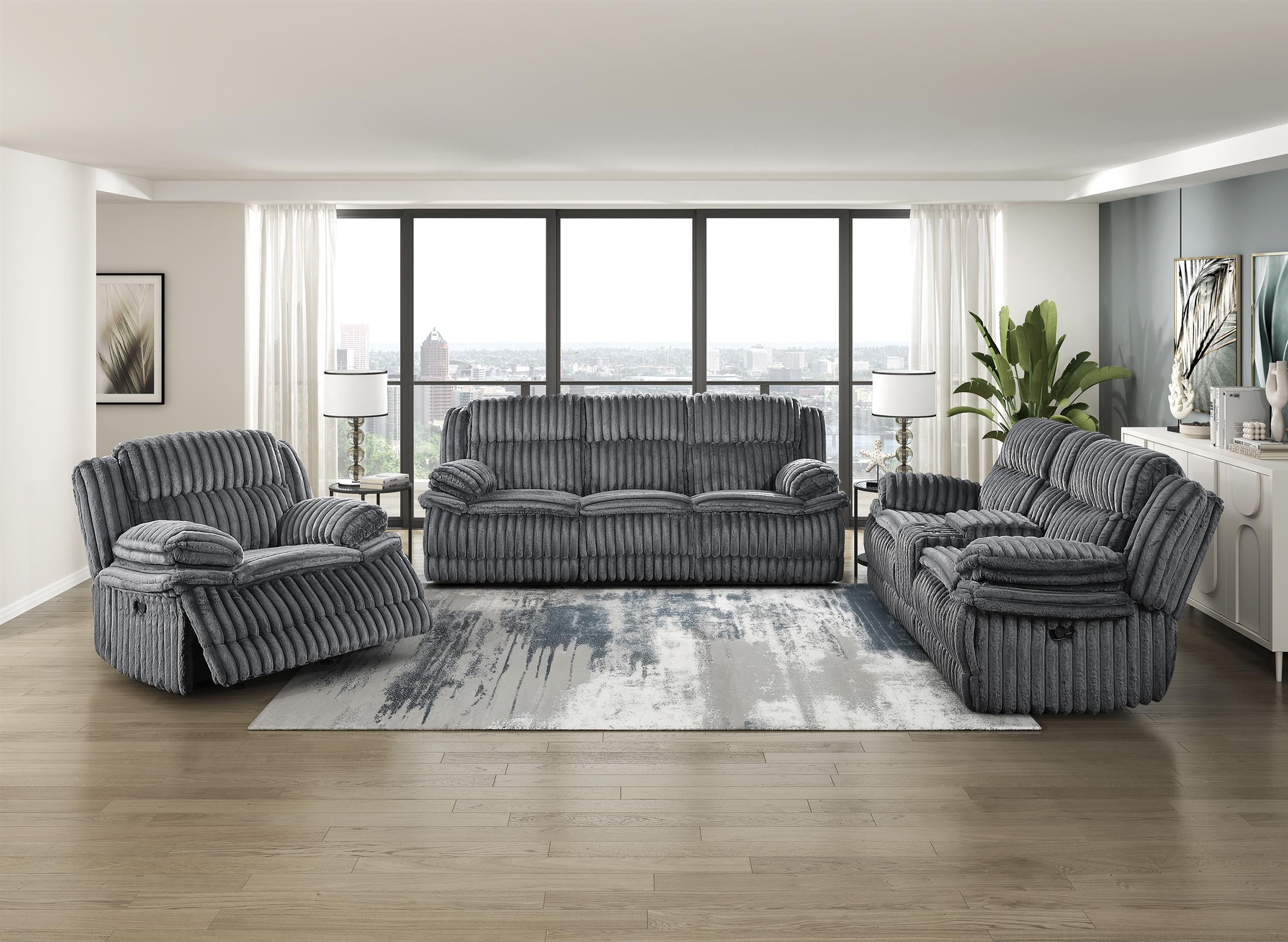 Lexicon Goodland Corduroy Dbl Rclng Love Seat with Center Console in Dark gray