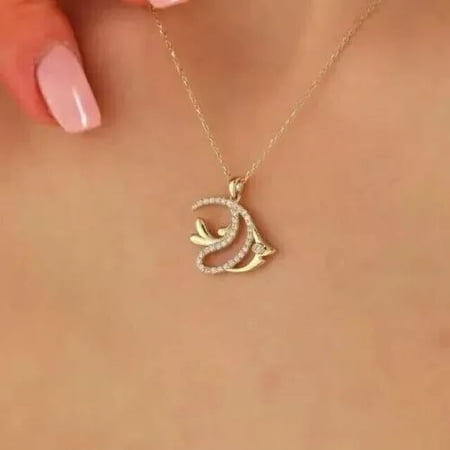 1Ct Round Cut Simulated Diamond Women's Fish Pendant in 925 Yellow Sterling Silver