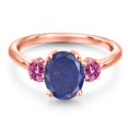 thumbnail image 3 of Gem Stone King 18K Rose Gold Plated Silver Blue Lapis and Pink Moissanite Engagement Ring for Women | 2.46 Cttw | Oval 9X7MM | Gemstone Birthstone | Size 6, 3 of 6