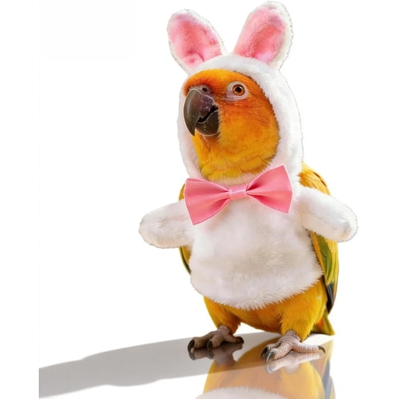 White Bird Bunny Design Windproof Cosplay Suit - Adjustable Parrot Clothing for Small Birds, Cockatiels and Budgies(1Pcs, B)