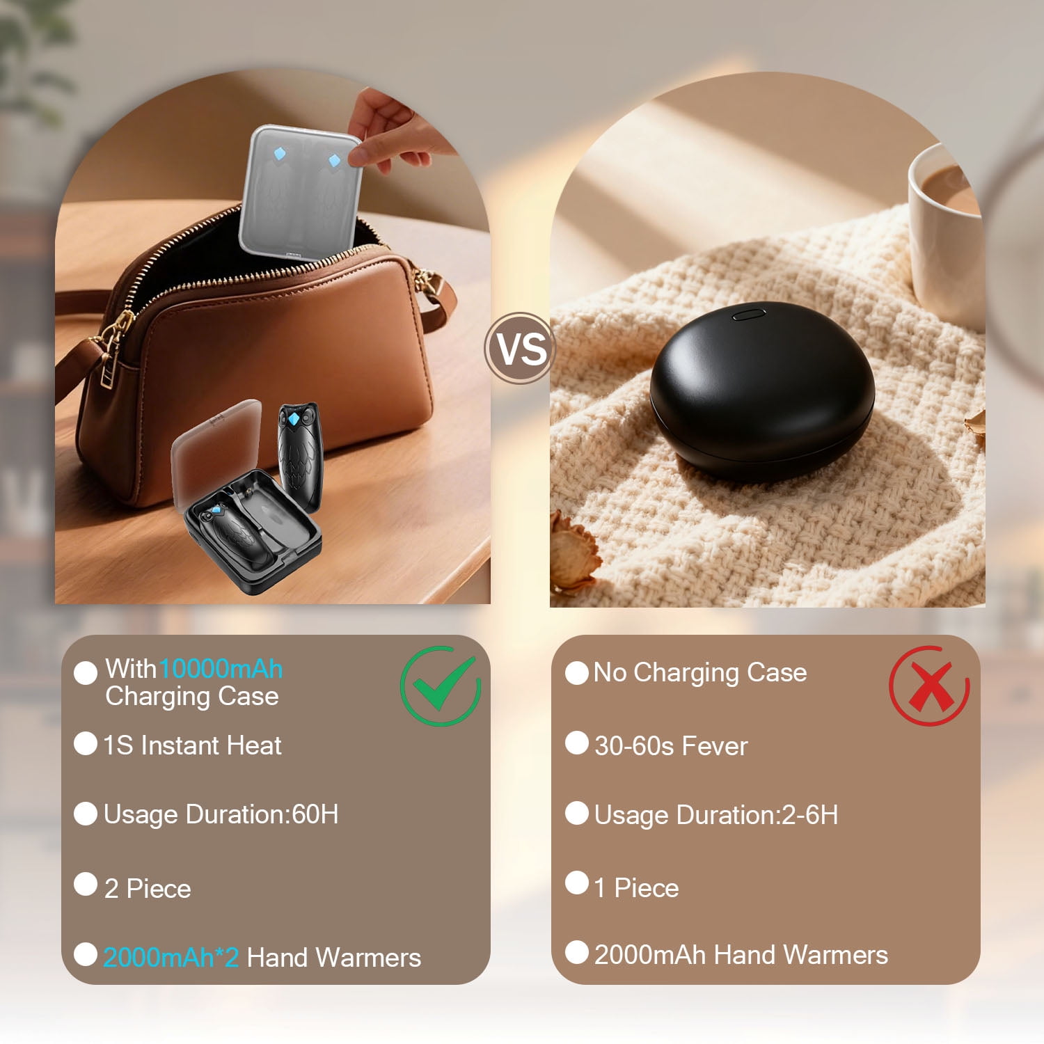 60Hrs heat  rechargeable hand warmers & case! 1s instant warmth, 3 settings, & magnetic design. Ideal for hiking, skiing