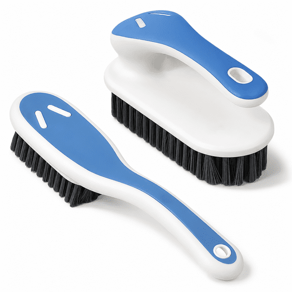 Soft Bristle Scrub Cleaning Brush - Laundry Stain Remover Brush for Carpet, Clothes & Sneaker - Small Household Cleaning Brush Set - 2 Pack (Blue)
