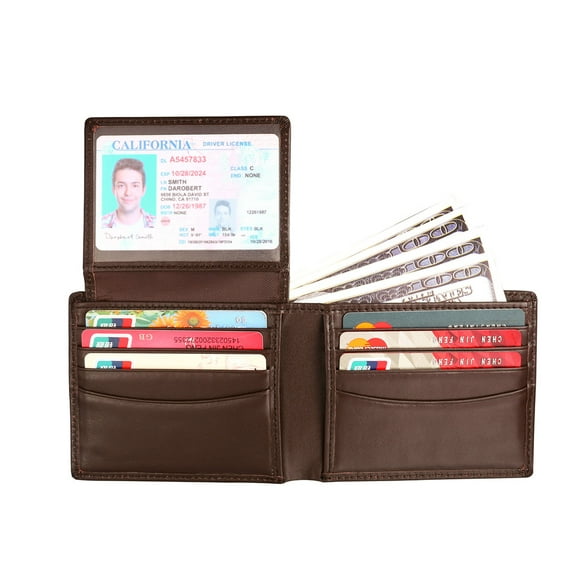 Father's Day Saving Mabella Genuine Leather Bifold Brown Wallet RFID Blocking ID Credit Card Travel Anti Theft Father's Day Gift for Men
