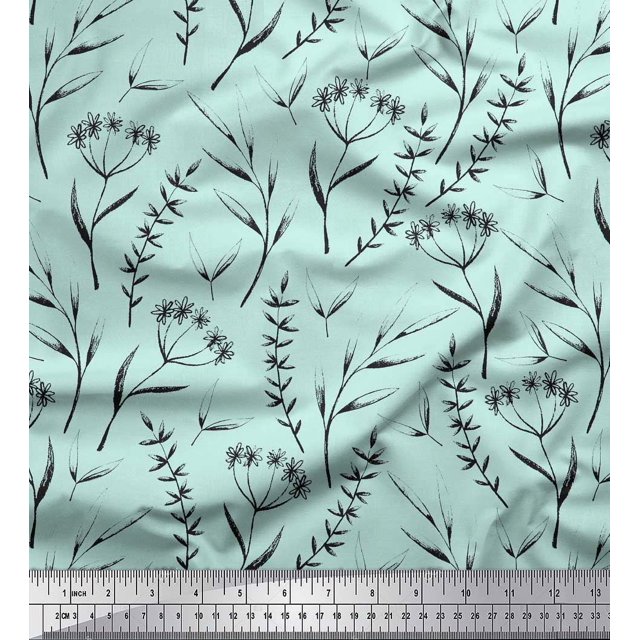 Soimoi Green polyester Crepe Fabric Flower Leaves Fabric Prints By Yard 52 Inch Wide