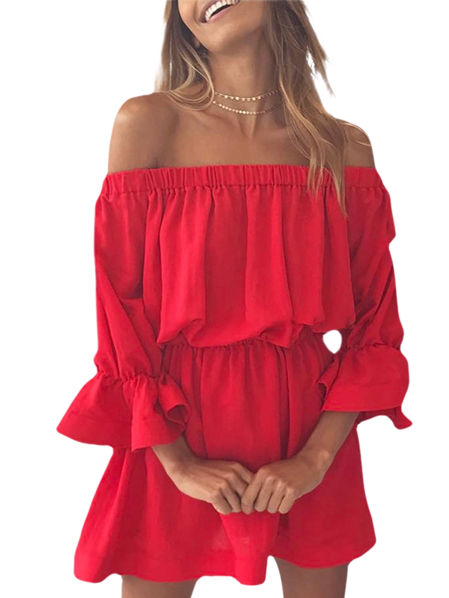 Ruffle dress womens Clearance