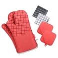 thumbnail image 3 of Transemion Gants de Cuisine en Silicone pour Micro-Ondes Ensemble Support de Pot Mitaines de Four en Coton Résistant à la Chaleur Gants de Barbecue pour Cuisiner Mitaines de Barbecue Rouge, 3 of 6