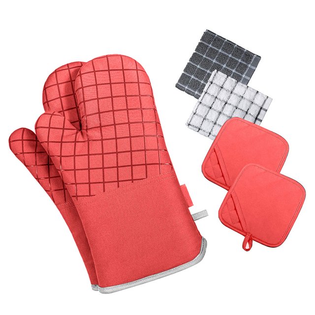 Toystoory guantes de cocina de silicona para microondas, juego de soporte para ollas, manoplas para horno, guantes de barbacoa resistentes al calor de Herramientas y accesorios para hornear Rojo Toystoory HA003893-01