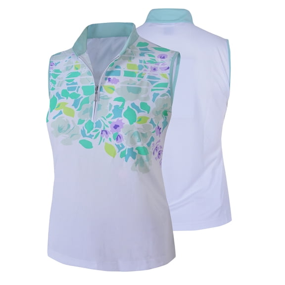 Monterey Club Women's Blossom Print Contrast Sleeveless Golf Polo Shirt #2383