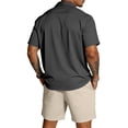 thumbnail image 4 of Hogleaql Men's 2 Piece Short Set Beach Outfits Summer Short Sleeve Button Shirts and Shorts Outfits Elastic Waist Casual Loose Fit Fashion Matching Set with Pockets Black L, 4 of 4