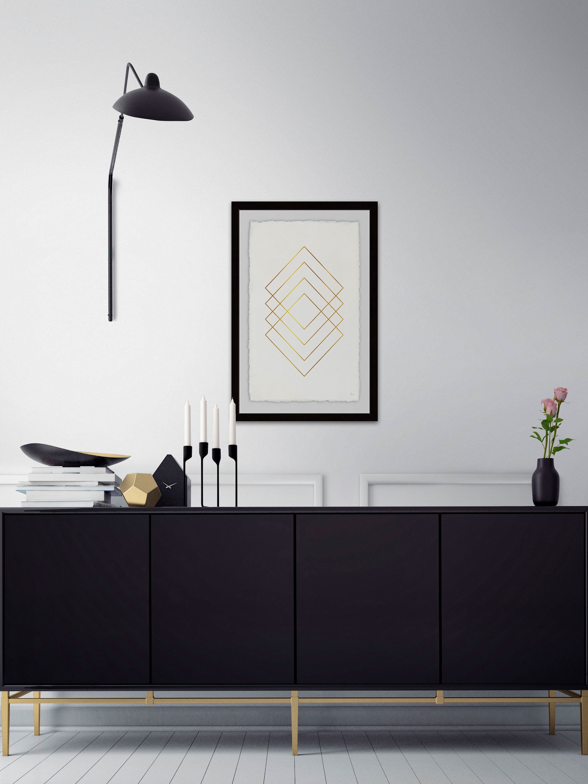 Golden Diamond Lines Framed Painting Print
