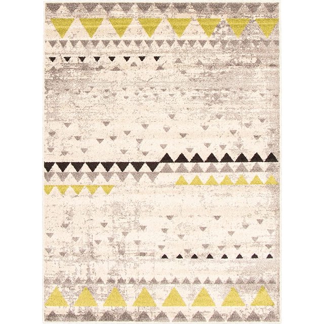 ECARPETGALLERY Modern Geometric Area Rug for Living Room Bedroom, Ivory Green Carpet, 5'3'' x 7'3''