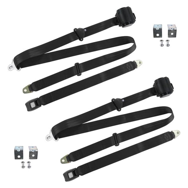 Black Retractable Bucket Seat Belt Kit with Bracketry for 1968-1972 Chevy Chevelle Standard 3 Point - 2 Belts