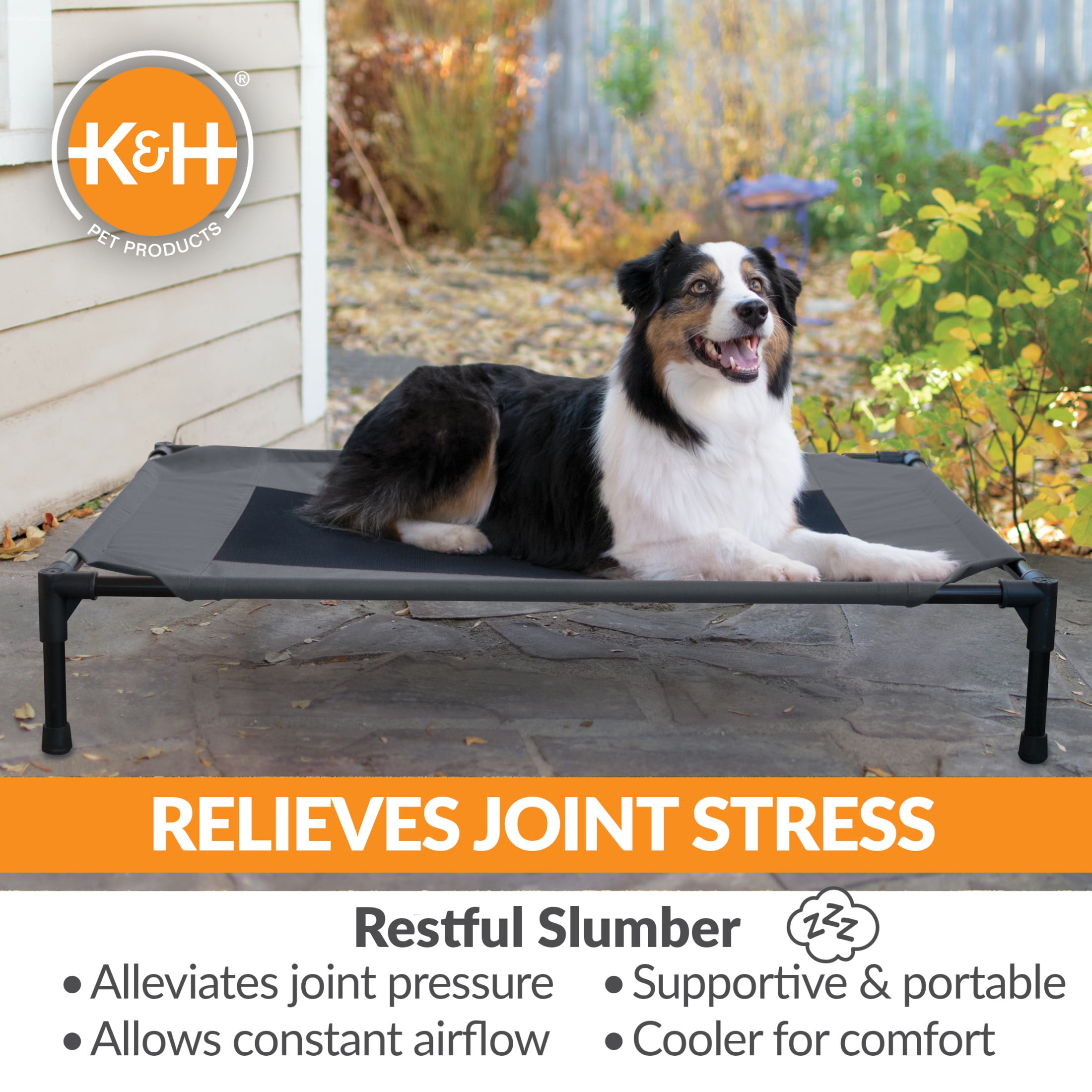 K&H Pet Products Original Pet Cot Elevated Dog Bed Charcoal/Black Mesh Large 42 X 30 X 7 Inches
