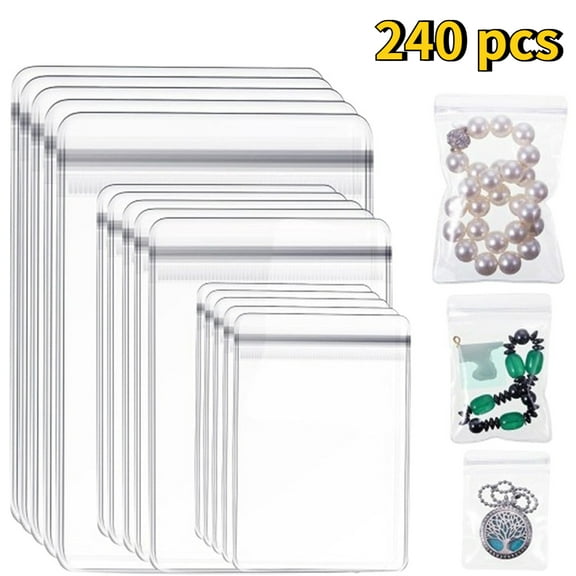 240 Pcs Anti Tarnish Jewelry Bags, Clear Plastic Zipper Pouch for Earrings Rings - 3 Sizes, Secure Storage & Organizer for Jewelry, Crafts, Small Parts