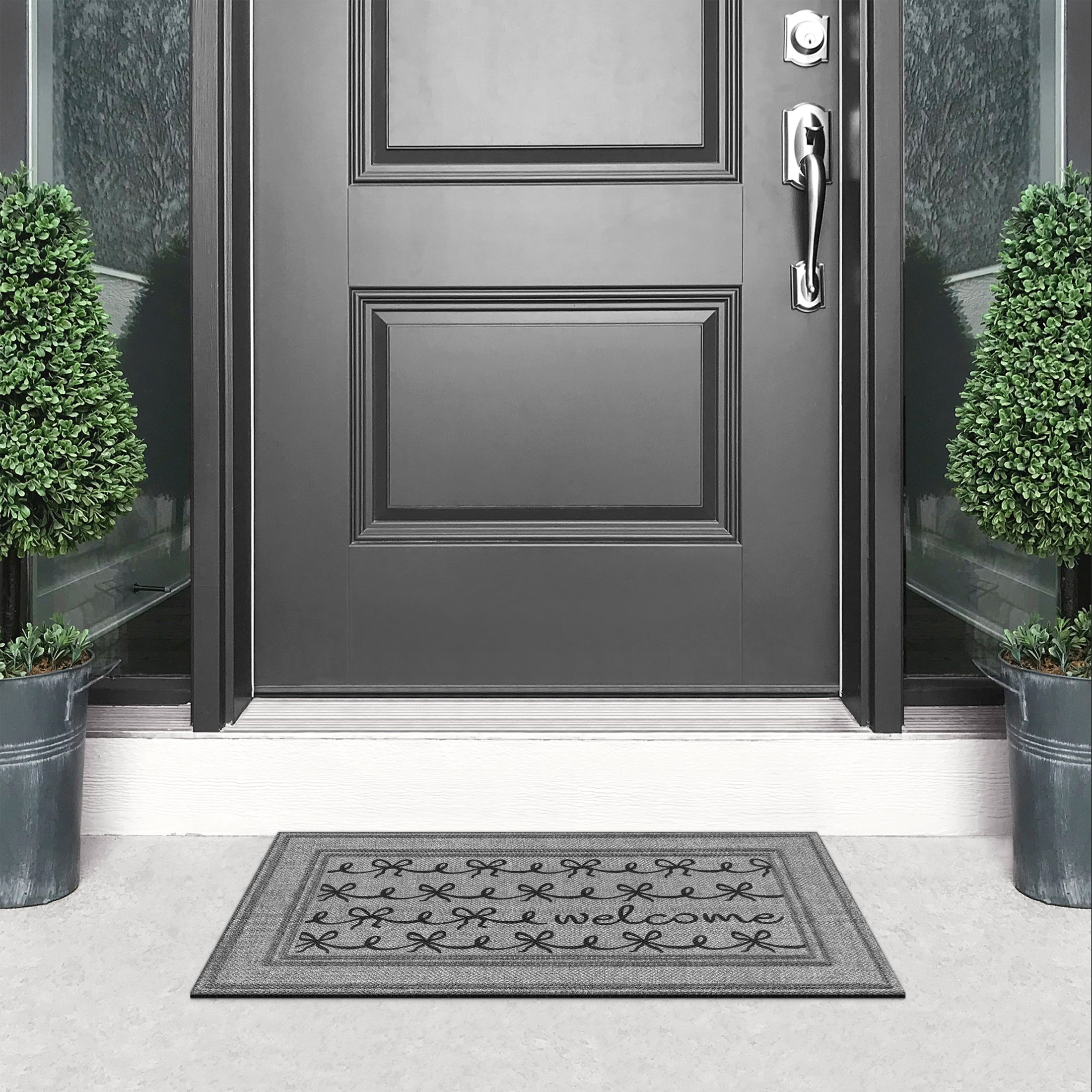 Welcome Bows, Apache Mills Gray 18x30 Indoor Outdoor Entrance Doormat