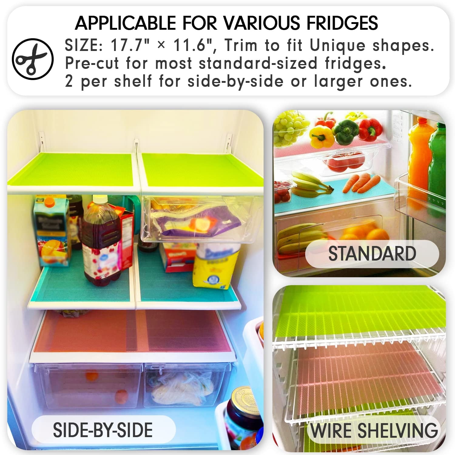 Bloss 8 Pcs Fridge Liners, Refrigerator Mats(12 x 17.7 Inch) Washable  Refrigerator Shelf Liner Waterproof Non-Silp Table Placemats