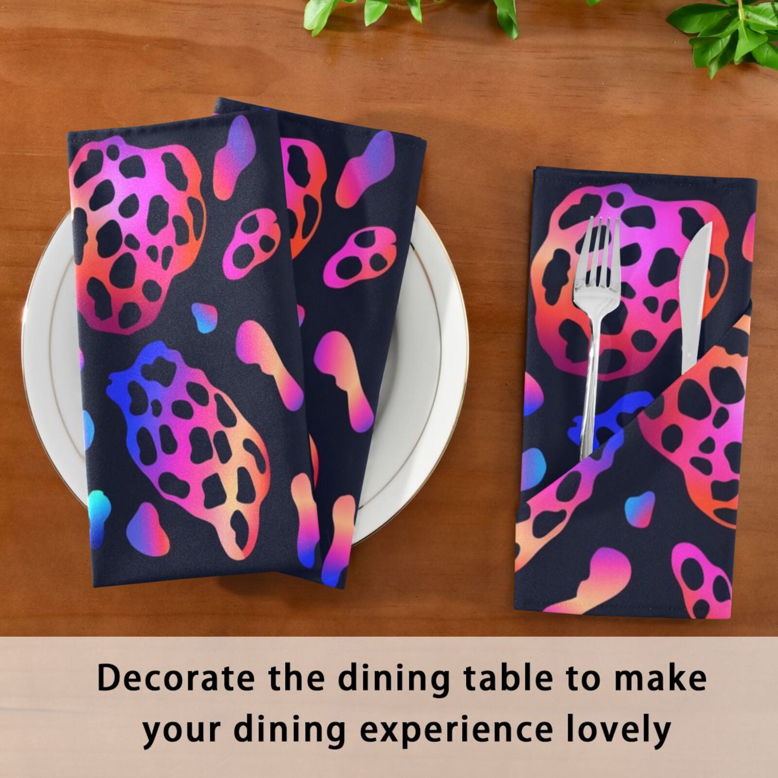 JSTEL Trendy Neon Leopard Print Cloth Napkins Set of 6, 20x20 Inch Washable and Reusable Napkin for Decoupage Dinner Party Everyday Use