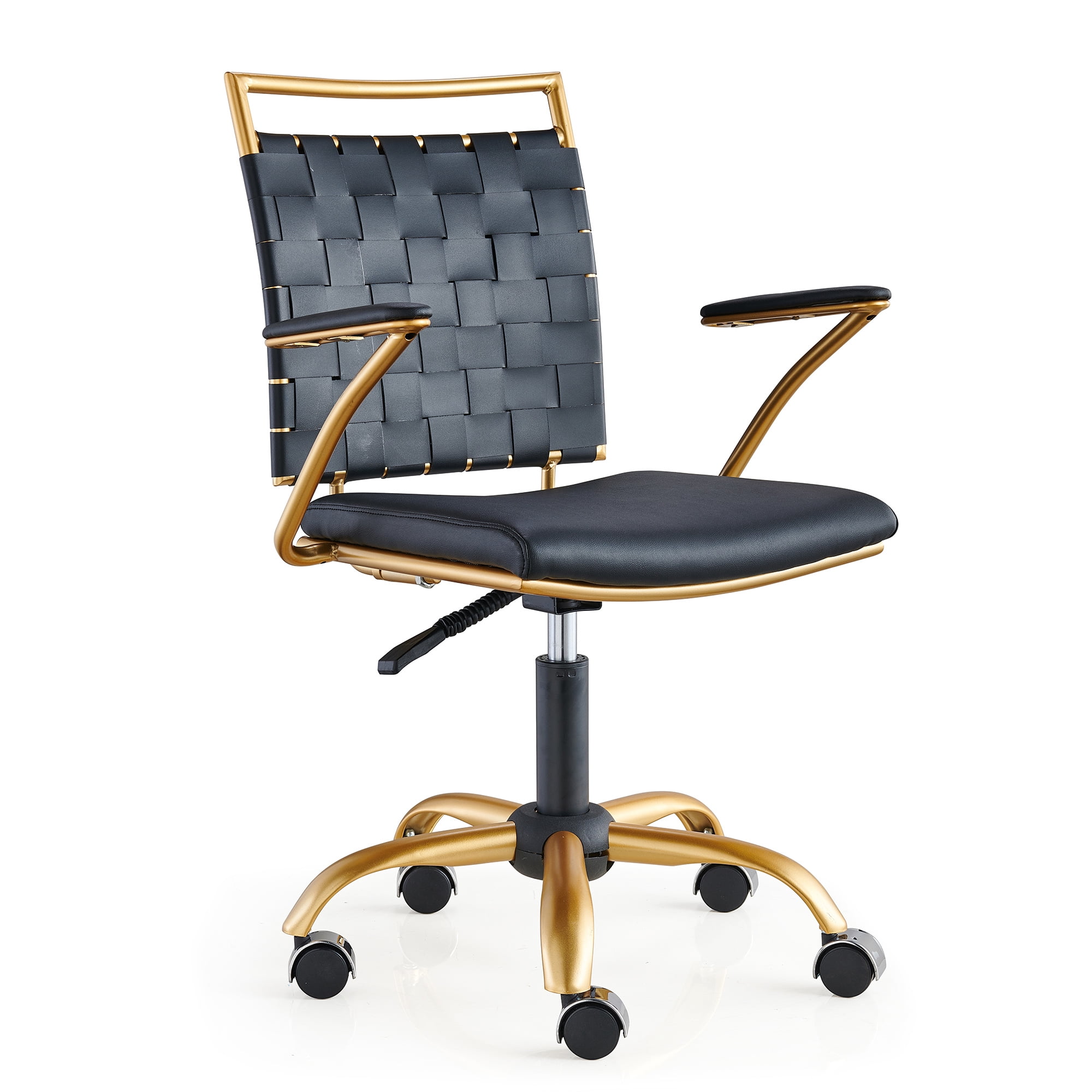 CAROCC Home Office Desk Chair Task Chair with Armrest Adjustable Swivel Chair in Durable Vegan Leather Gold Office Chair Ergonomic Desk Chair for Extra Back & Lumbar Support