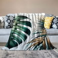 thumbnail image 2 of GOSMITH Olive Green Tropical Leaves Monstera Banana Palm Leaf Flannel Blanket Durable and Long-lasting White, 2 of 6
