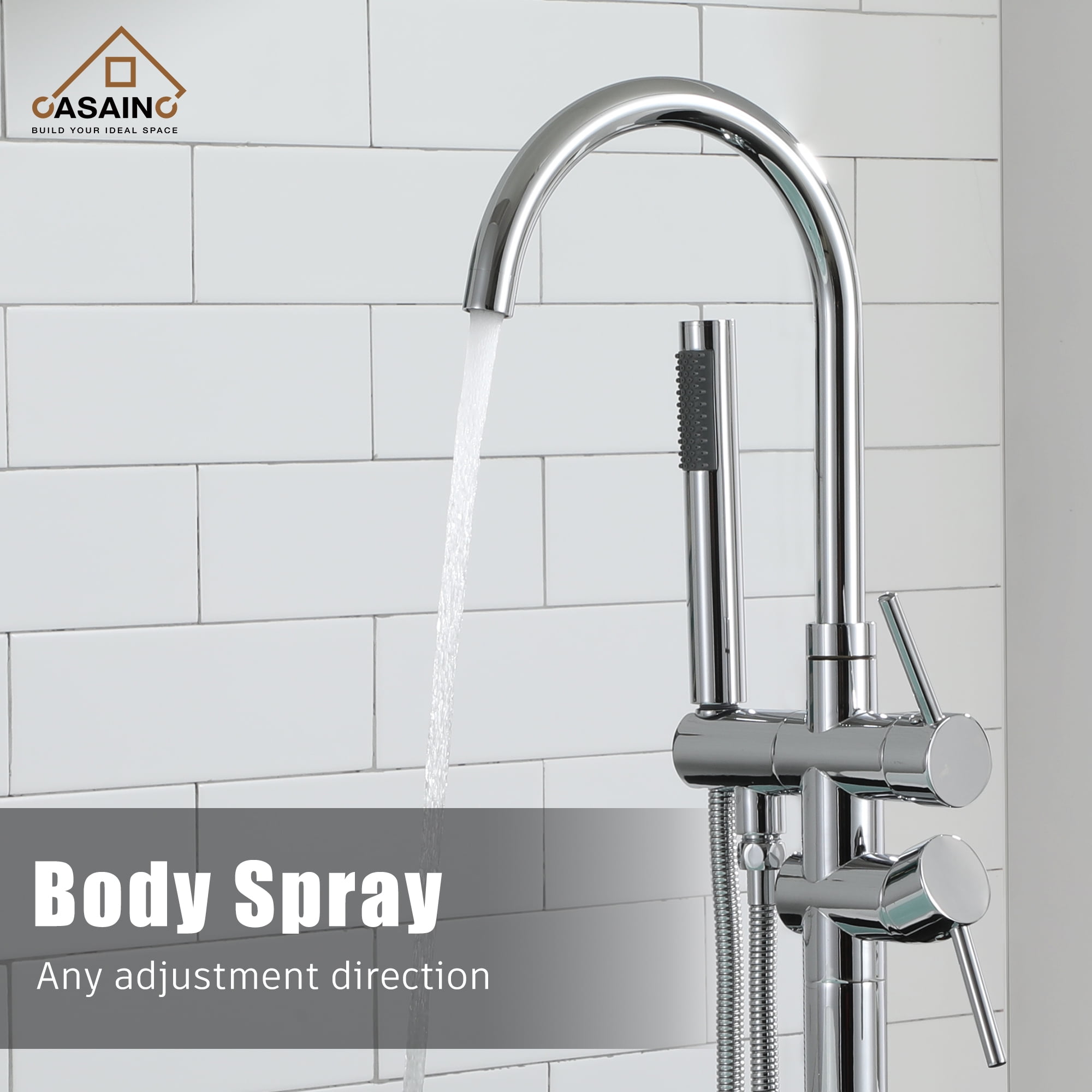 CASAINC 2-Handle Residentail Freestanding Bathtub Faucet with Hand Shower in Chrome