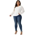 thumbnail image 3 of DARING DIVA Women's Plus Lace V Neck Long Sleeve Blouse 1X White, 3 of 6