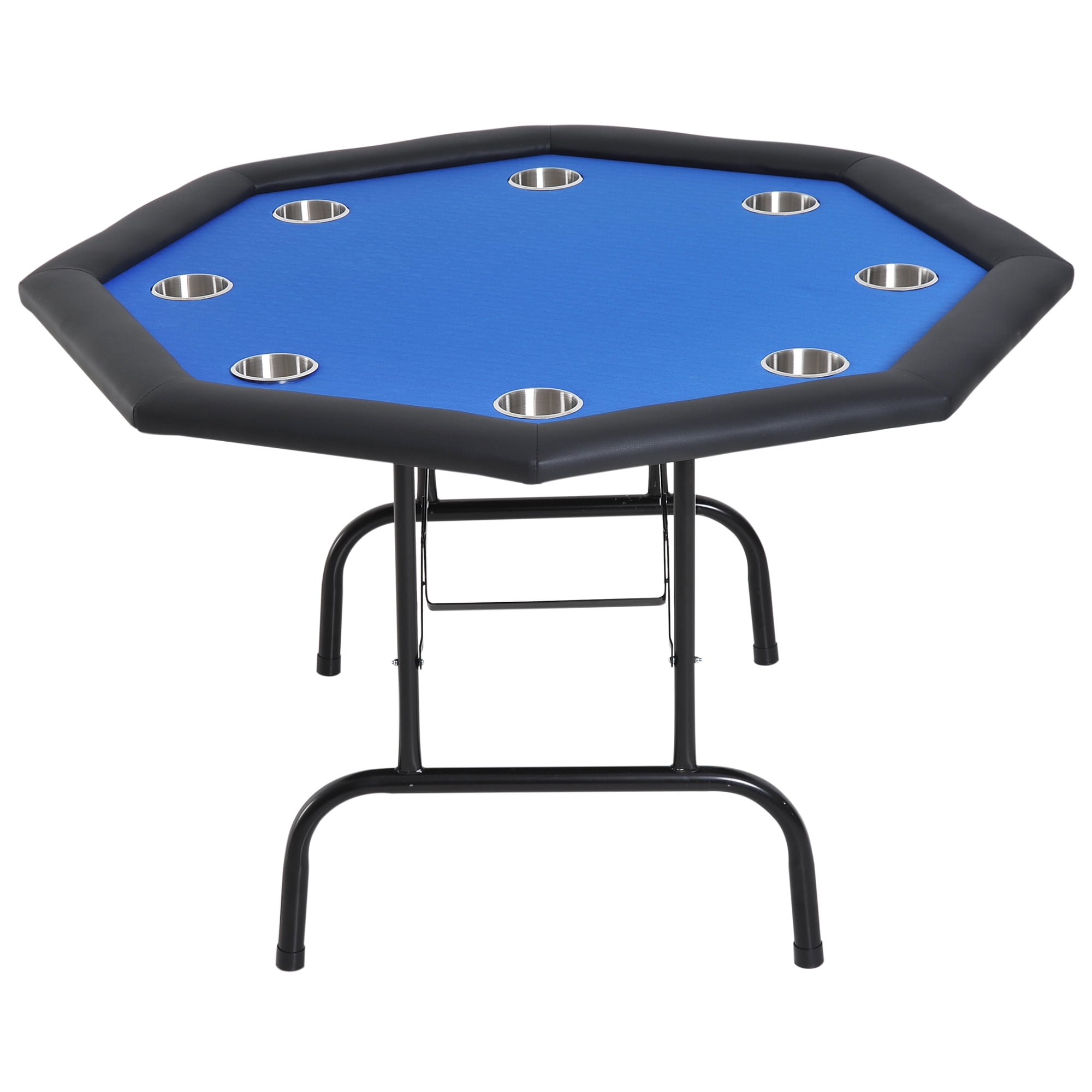 52" Octagon Blue Felt Poker Table W Folding Steel Legs 4 Texas Holdem Card Games 