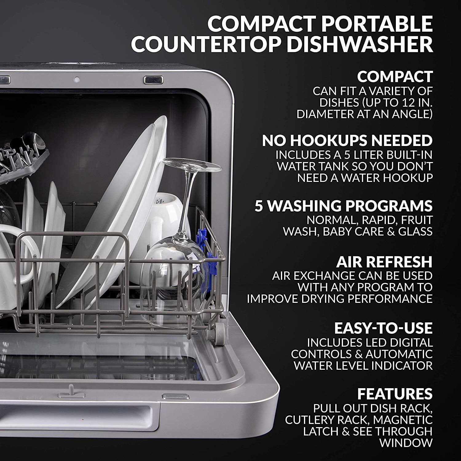 🌟 Countertop Dishwashers with Water Tank 2022  Farberware, NOVETE,  AIRMSEN, COSTWAY, Think Gi 