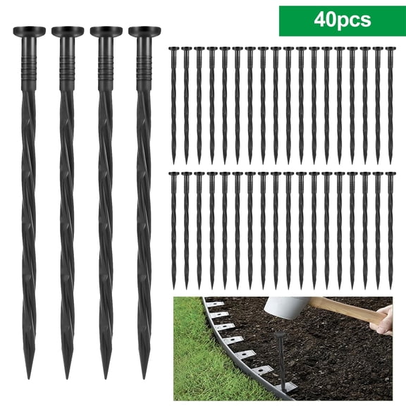 40pcs Garden Spikes, EEEkit 8'' Spiral Nylon Landscape Edging Spikes Anchoring Spikes for Lawn Yard, Balck