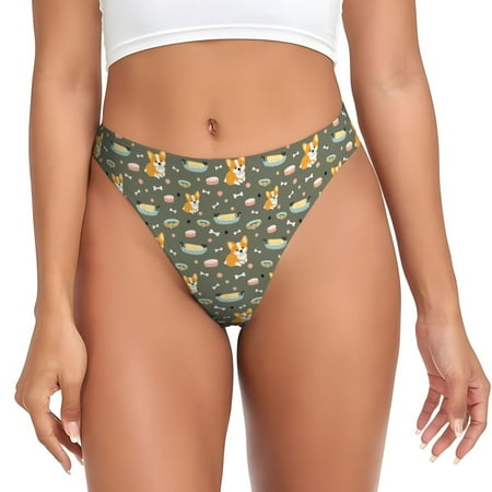 Thongs for Women - Funny Cute Corgi Dog Collar No Show Seamless Womens Thongs Underwear  Stretch G String Thongs for Women  Ladies Breathable Kawaii Thong Bikini Panties Briefs