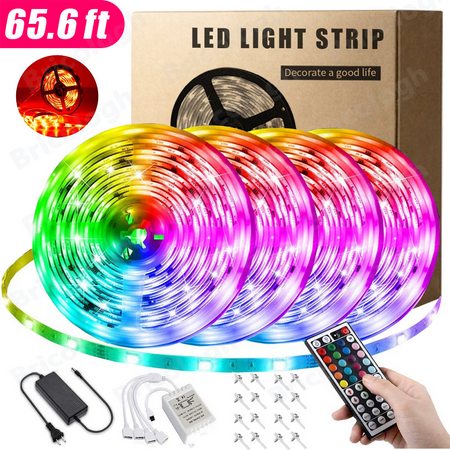 65.6ft LED Strip Lights Led Lights Strip with 44 Key Remote 12 Volt Dimmable RGB Color Changing Led Lights for Bedroom Living Room Kitchen Home Decor
