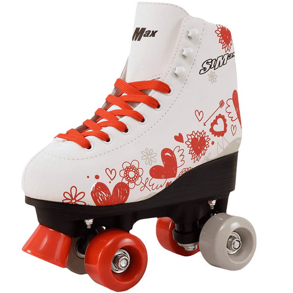 STMAX Quad Roller Skates for Girls and Women-Size 2.5 Kids to 8.5 Women -Outdoor, Indoor and Rink Skating- Classic High Cuff with Adjustable Lace System (White and Red, 6 Adult)