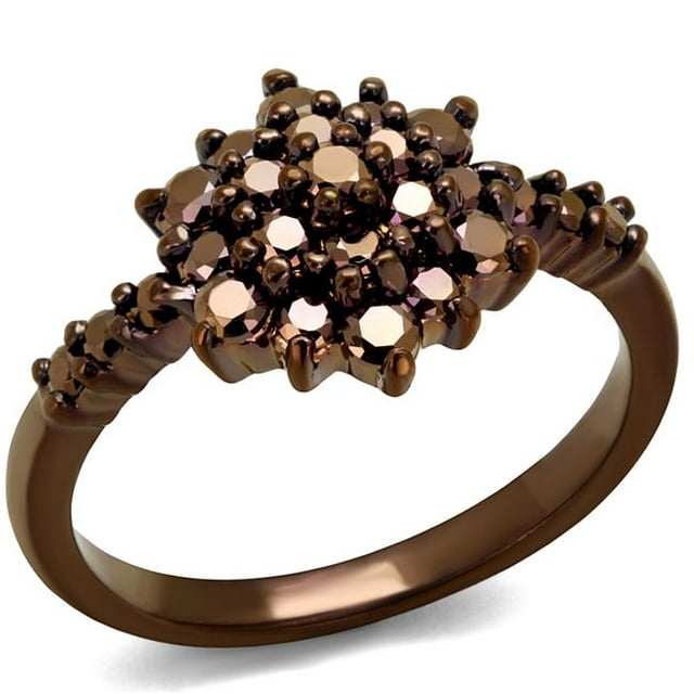 Women IP Coffee Light Brass Ring with AAA Grade CZ in Light Coffee - Size 7