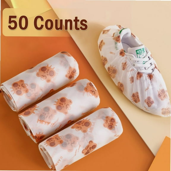50 counts Disposable Thickened Cartoon Shoe Covers,Home Indoor Non-slip Anti-dirty Foot Cover, Breathable Foot Covers for Shoes