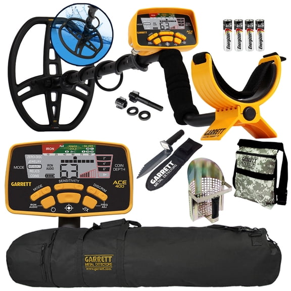 Garrett ACE 400 Metal Detector with DD Waterproof Coil, Pouch, Travel Bag, Metal Scoop, Edge Digger,