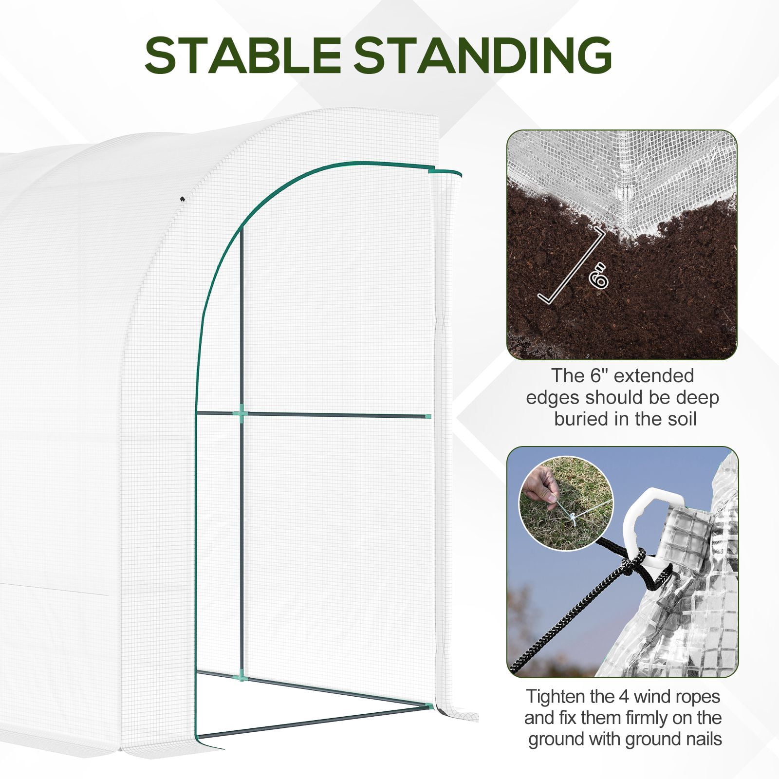 Outsunny 10' x 5' x 7' Lean to Greenhouse, Walk-In Green House, Plant Nursery with 2 Roll-up Doors and Windows, PE Cover and 3 Wire Shelves, White