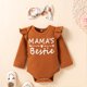 thumbnail image 3 of Gibobby Conjunto de camisas y pantalones largos Ropa infantil para bebés, niñas y niños, con letras, Tops, pantalones florales con diadema, conjuntos de trajes(Marrón,6-12 Meses), 3 of 5