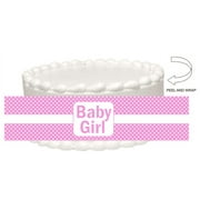 Pink Polka Dot Baby Shower Baby Girl Peel and Stick Edible Cake Decoration Image Wrap Ribbon