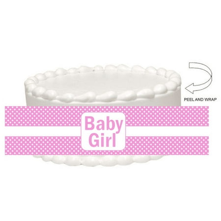 Pink Polka Dot Baby Shower Baby Girl Peel and Stick Edible Cake Decoration Image Wrap Ribbon