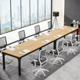 thumbnail image 3 of Tribesigns 6.5FT Modern Office Conference Table, 78.74-Inch Large Seminar Meeting Desk with Metal Legs and Adjustable Pads, Boardroom Training Table, Light Walnut, 3 of 5