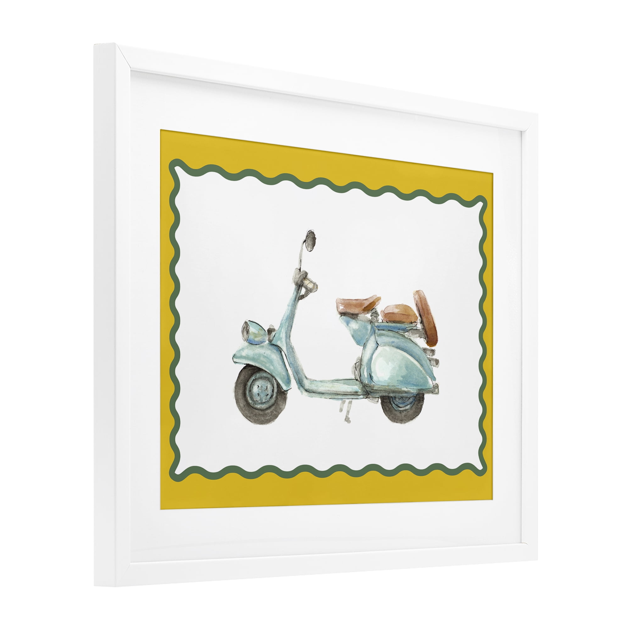 Stupell Industries Blue Vespa with Yellow Border White Framed Print Under Glass, design by Lanie Loreth