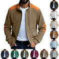 thumbnail image 7 of Men's Vintage Corduroy Baseball Jacket - Stand Collar Zip-Up Colorblock Loose-Fit, Brown, XL, 7 of 7