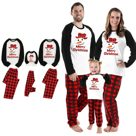 

100% Cotton Matching Family Pajamas Sets Christmas PJ s Snowman Print Top and Buffalo Pants Bottom Sleepwear