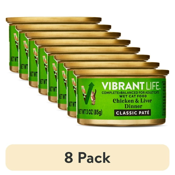 (8 pack) Vibrant Life Chicken & Liver Dinner Classic Pate Wet Cat Food, Grain-Free, 3 oz Can