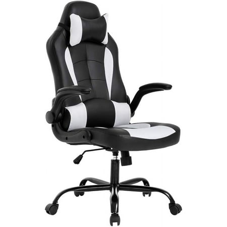 BestOffice PU Leather Gaming Office Chair   Massage & Lumbar Support Desk Chair for Adults  White