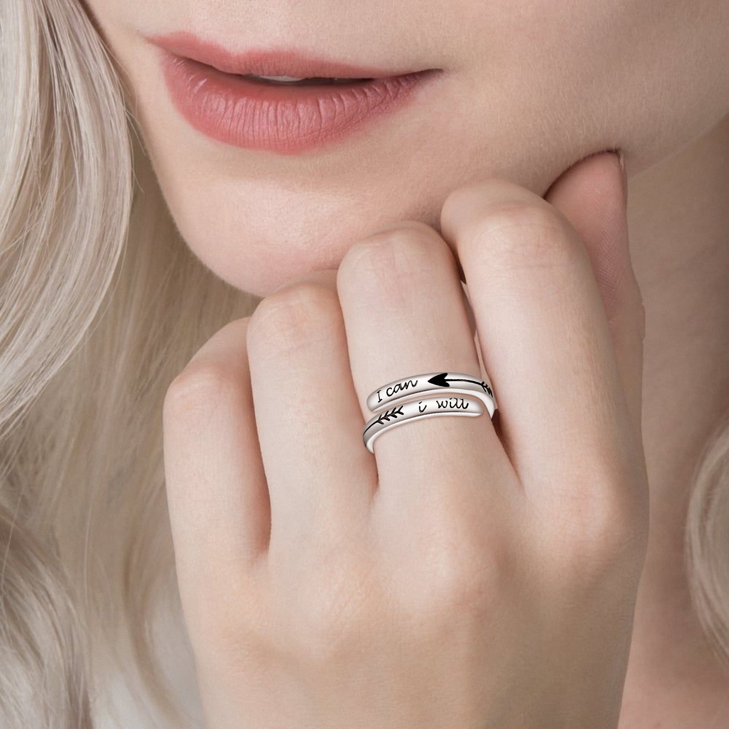 Inspirational Stainless Steel Rings - I Am Enough, Be Kind, Or Faith Over Fear Adjustable Statement Rings